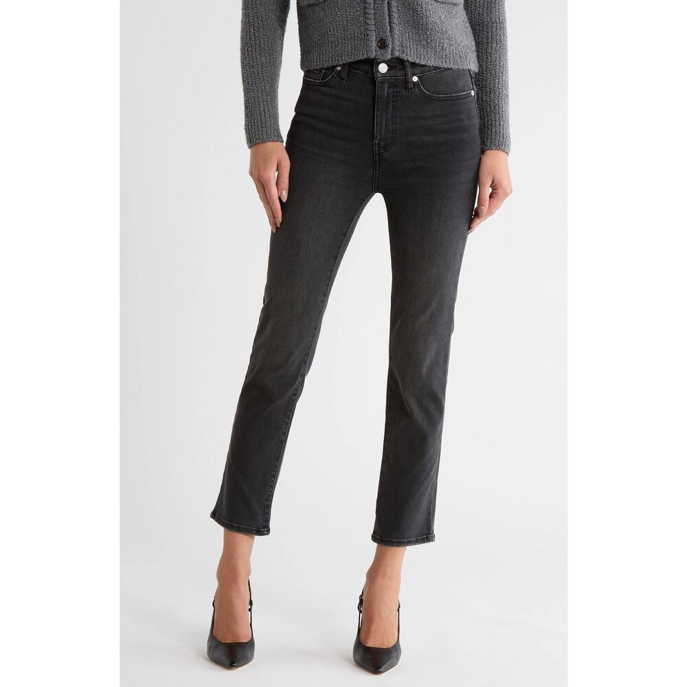 FRAME Le High Straight Jeans 28 Bosworth Black Gray Raw Hem LHSTRA134